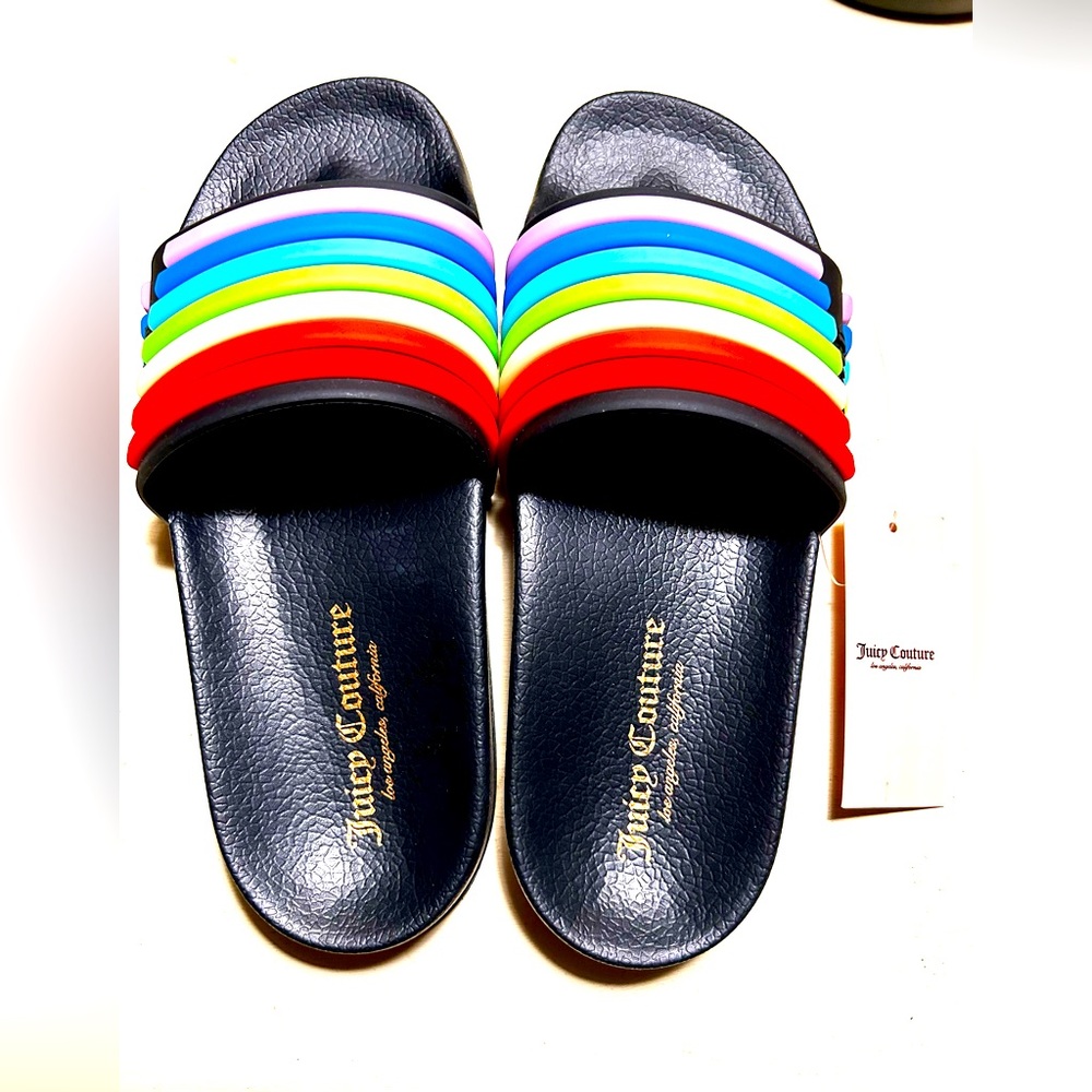 Juicy Couture Black rainbow multi Wynnie  pool shoes   GOING AWAY - Picture 6 of 7